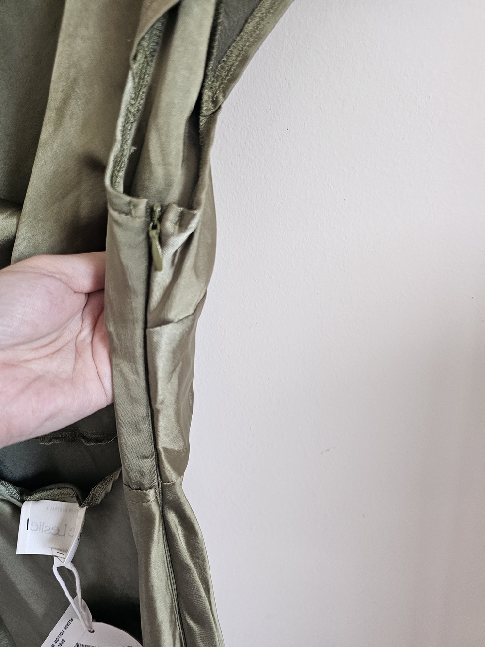 Selfie Leslie Olive Green Satin Midi Dress - Picture 6 of 9